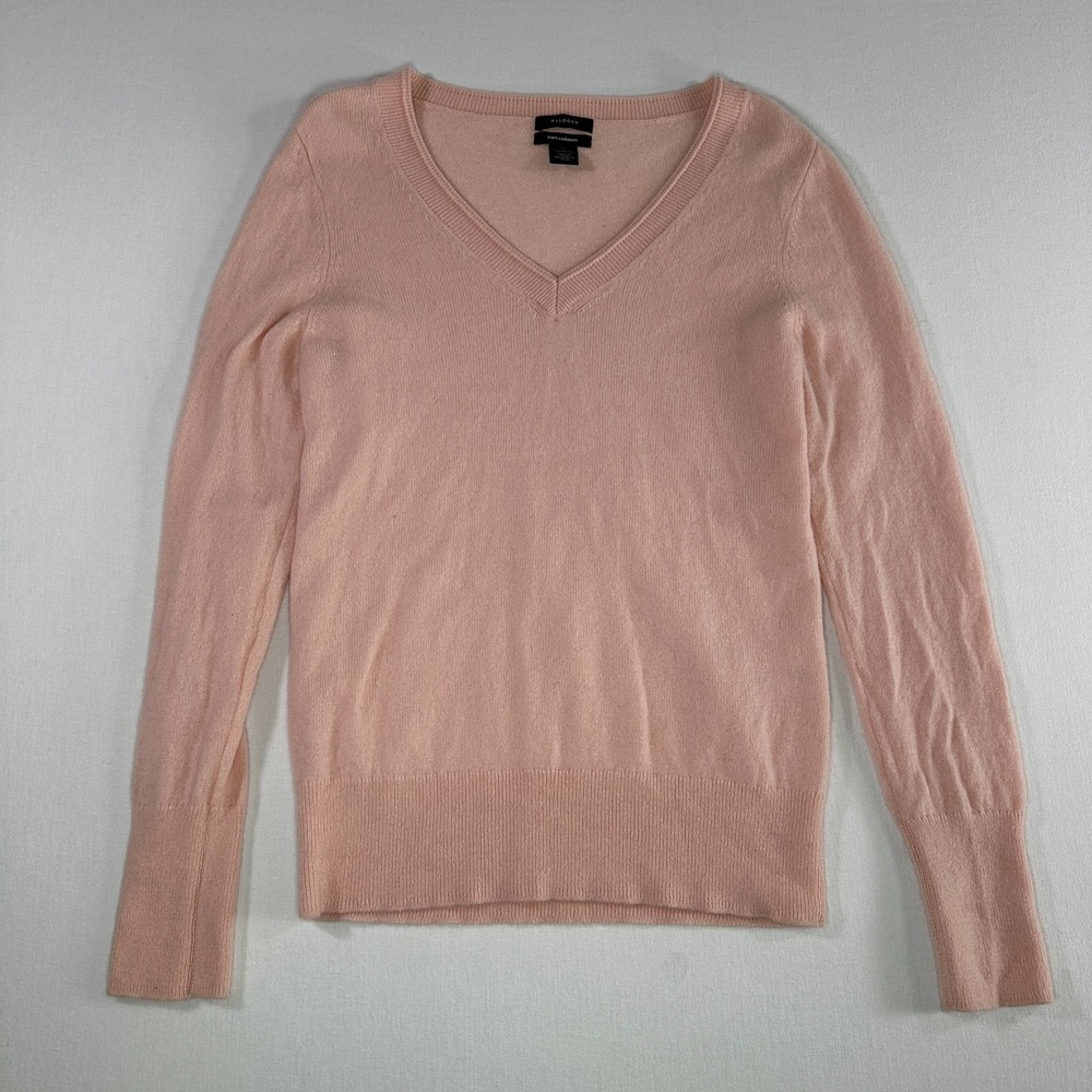 Halogen Sweater Womens Small Pink 100% Cashmere V Neck Knit Pullover Long Sleeve